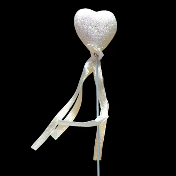 Glitteres szív 3cm - fehér