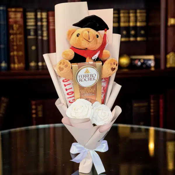 Barna maci ballagó csokor